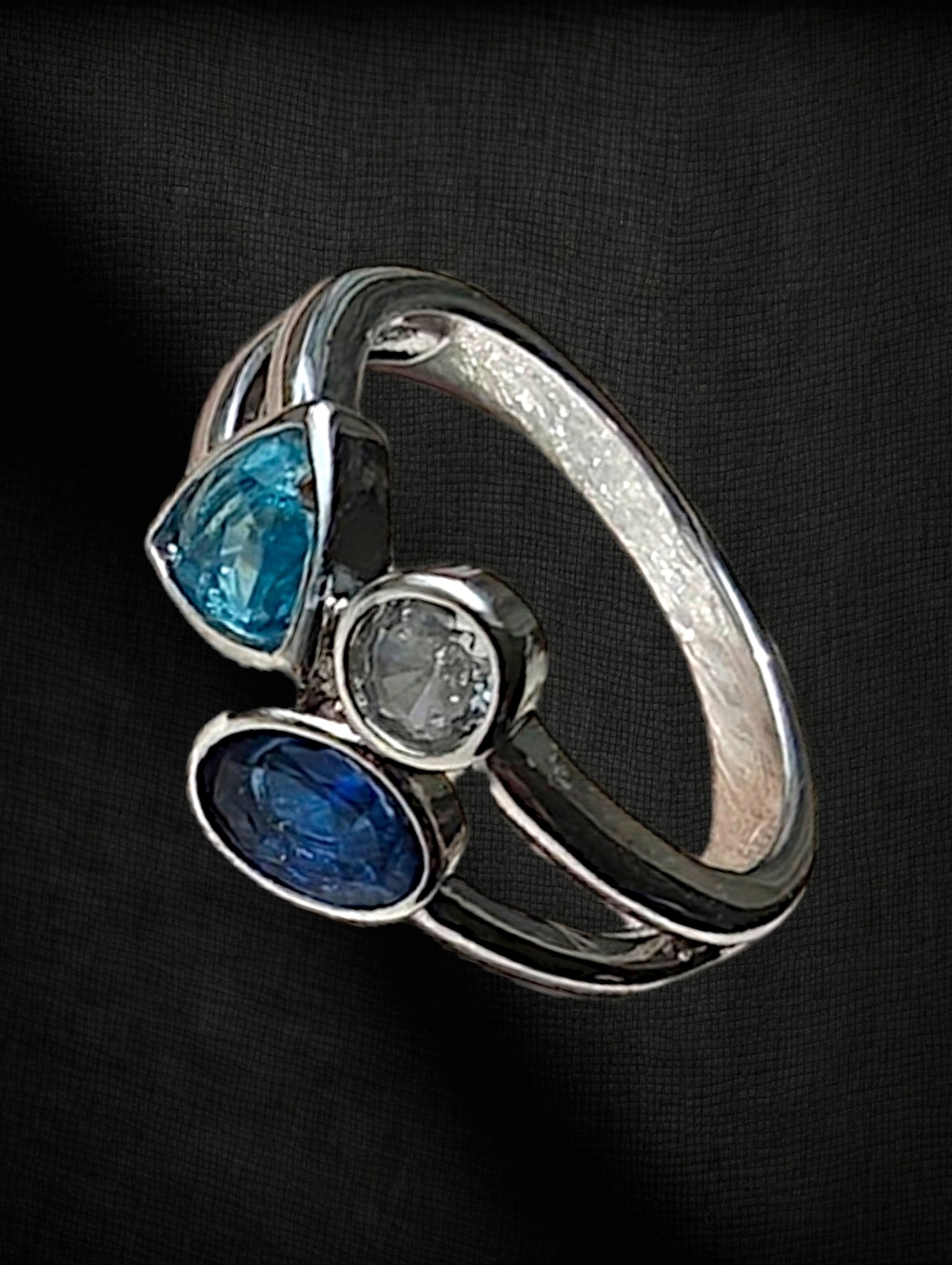 Tri‑Stone Cubic Zirconia Ring • White Gold Plate